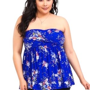 TORRID 2X Angelica floral blue sheer sleeveless twisted front halter top NWOT